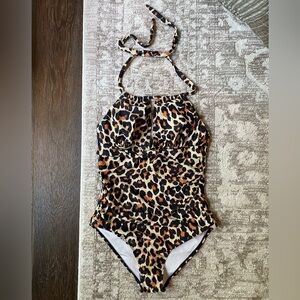 Leopard Print Halter Neck One-Piece Swimsuit